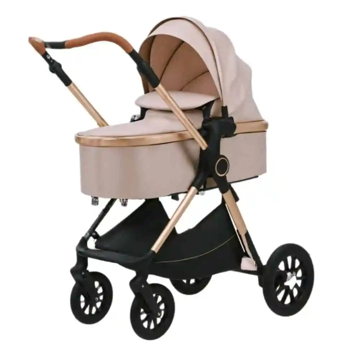 Carucior, 3 in 1, cu suspensii duble si landou reversibil, element sustinere dublu, Kidilo, Bej, Cu jucarie de carucior inclusa [2]