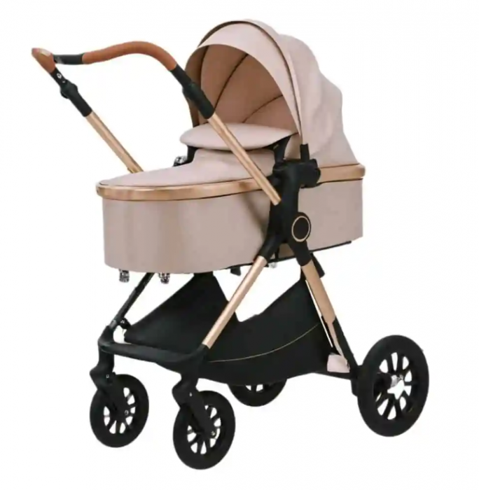 Carucior, 3 in 1, cu suspensii duble si landou reversibil, element sustinere dublu, Original Kidilo, Bej [4]