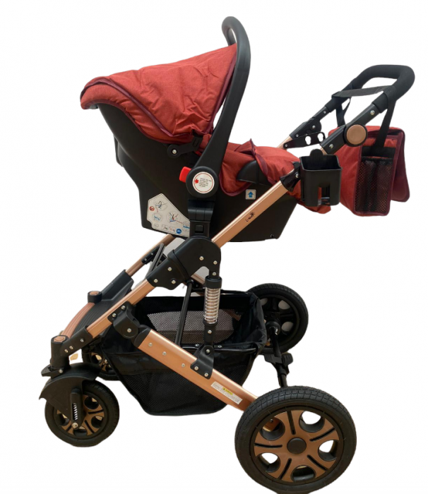 Carucior, 3 in 1, cu suspensii duble si landou reversibil, element sustine dublu, rosu [3]