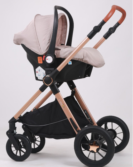 Carucior, 3 in 1, cu suspensii duble si landou reversibil, element sustinere dublu, Maner reversibil, Bej [5]