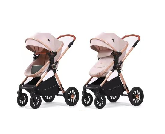 Carucior, 3 in 1, cu suspensii duble si landou reversibil, element sustinere dublu, Maner reversibil, Bej [9]