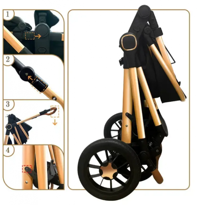 Carucior, 3 in 1, cu suspensii duble si landou reversibil, Element sustinere dublu, 0 luni - 3 ani, Original L-Sun [8]