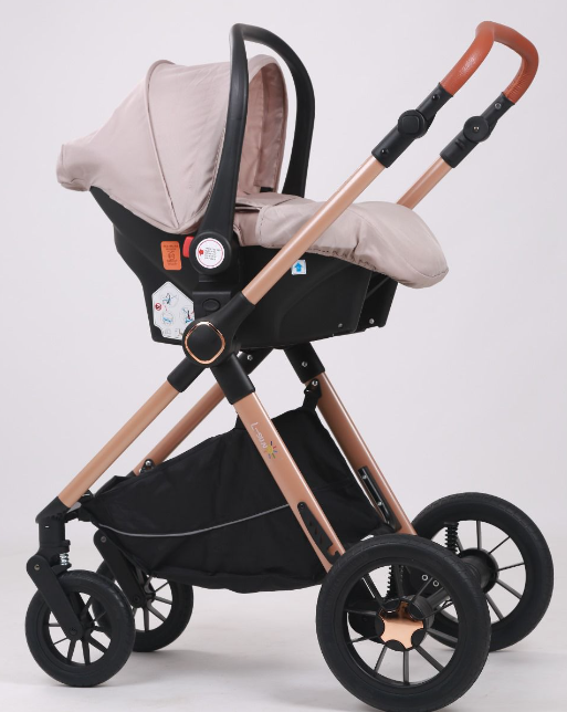 Carucior, 3 in 1, cu suspensii duble si landou reversibil, Element sustinere dublu, Maner reversibil, L-Sun, Bej [5]