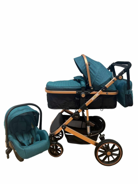 Carucior 3 in 1, dubla suspensie, matlasat, Bubu-Still Sun, 0-36 luni, turcoise [7]