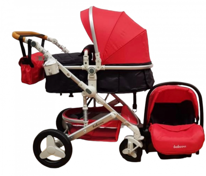 Carucior 3 in 1, Geanta de scutece, cu suspensie, Bubu-Still Sun-rosu [6]