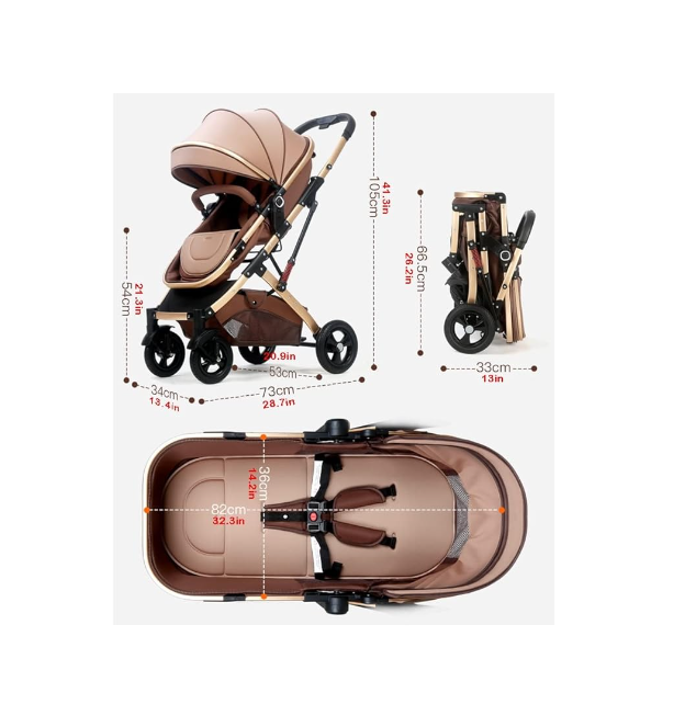 Carucior 3 in 1, Geanta de scutece, Suspensie dinamica pe roata, Parasolar extensibil, Bubu-Still, bej [2]