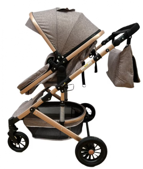 Carucior, 3 in 1, Geanta de scutece, Suspensie dinamica pe roata si cadru, Bej cafea cu lapte [3]