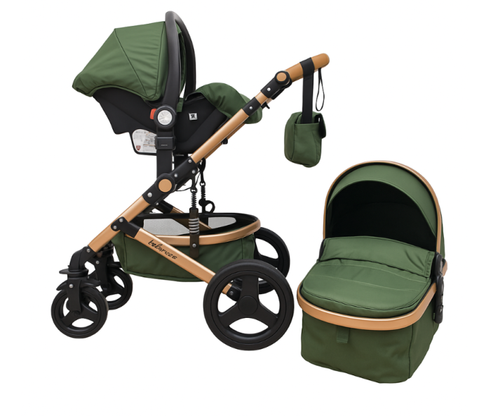 Carucior 3 in 1, Geanta de scutece, Suspensie dinamica pe roata si cadru, Belecoo, verde army [3]