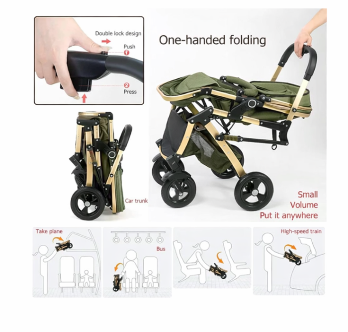 Carucior 3 in 1, Geanta de scutece, Suspensie dinamica pe roata si cadru, Belecoo, verde army [11]