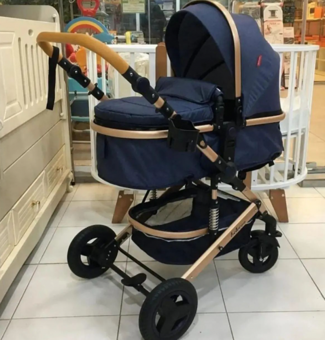 Carucior 3 in 1, Geanta de scutece, Suspensie dinamica pe roata si cadru, Bubu-Still, albastru [3]