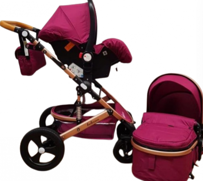 Carucior, 3 in 1, Geanta de scutece, Suspensie dinamica pe roata si cadru, Bubu-Still, Mov pastel [7]