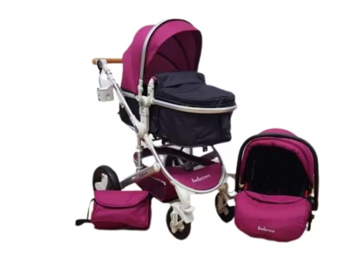 Carucior, 3 in 1, Geanta de scutece, Suspensie dinamica pe roata si cadru, Bubu-Still, Mov pastel [2]