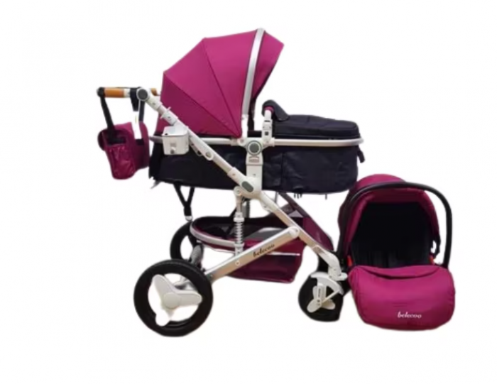 Carucior, 3 in 1, Geanta de scutece, Suspensie dinamica pe roata si cadru, Bubu-Still, Mov pastel [6]