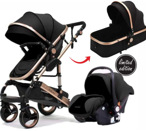 Carucior 3 in 1, Geanta de scutece, Suspensie dinamica pe roata si cadru,  Bubu-Still , negru [2]