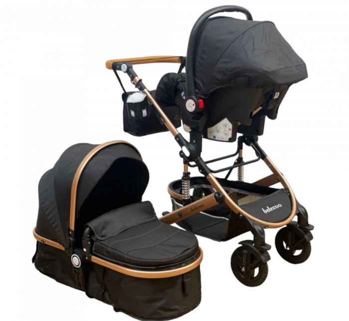 Carucior 3 in 1, Geanta de scutece, Suspensie dinamica pe roata si cadru,  Bubu-Still , negru [7]