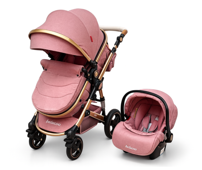 Carucior 3 in 1, Geanta de scutece, Suspensie dinamica pe roata si cadru, Bubu-Still , Roz pudra [1]