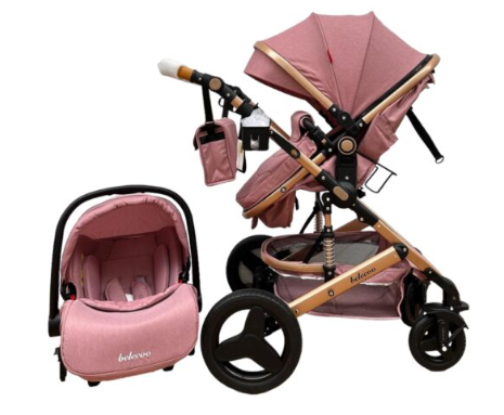 Carucior 3 in 1, Geanta de scutece, Suspensie dinamica pe roata si cadru, Bubu-Still , Roz pudra [5]