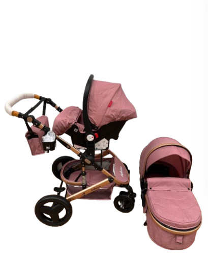 Carucior 3 in 1, Geanta de scutece, Suspensie dinamica pe roata si cadru, Bubu-Still , Roz pudra [4]