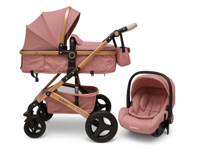 Carucior 3 in 1, Geanta de scutece, Suspensie dinamica pe roata si cadru, Bubu-Still , Roz pudra [2]