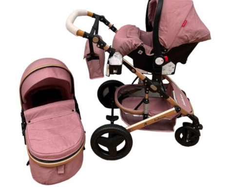 Carucior 3 in 1, Geanta de scutece, Suspensie dinamica pe roata si cadru, Bubu-Still , Roz pudra [6]