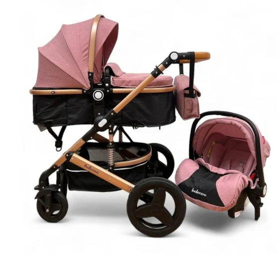 Carucior 3 in 1, Geanta de scutece, Suspensie dinamica pe roata si cadru, Bubu-Still , Roz pudra si negru [2]