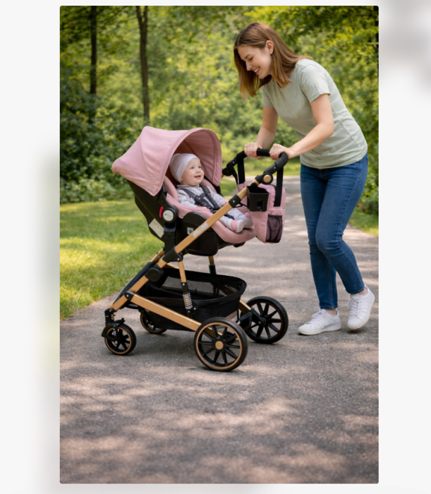 Carucior 3 in 1, Geanta de scutece, Suspensie dinamica pe roata si cadru, Cadru aluminiu [3]
