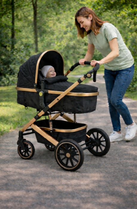 Carucior 3 in 1, Geanta de scutece, Suspensie dinamica pe roata si cadru, Cadru aluminiu [2]