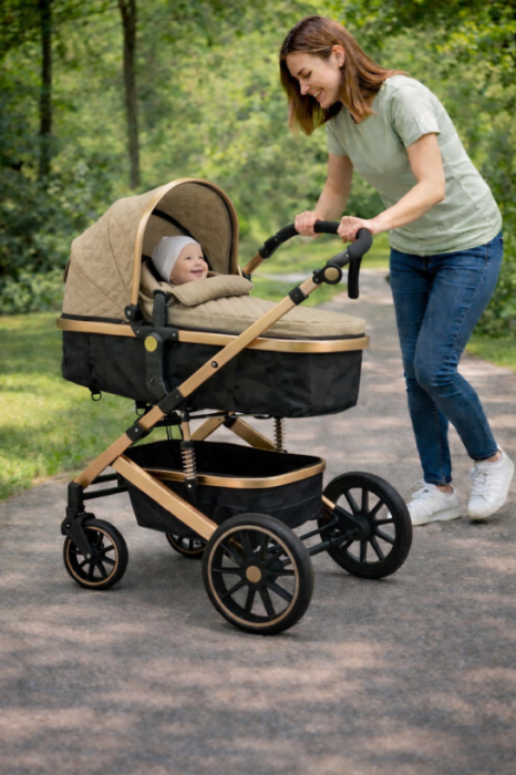 Carucior 3 in 1, Geanta de scutece, Suspensie dinamica pe roata si cadru, Cadru aluminiu [2]