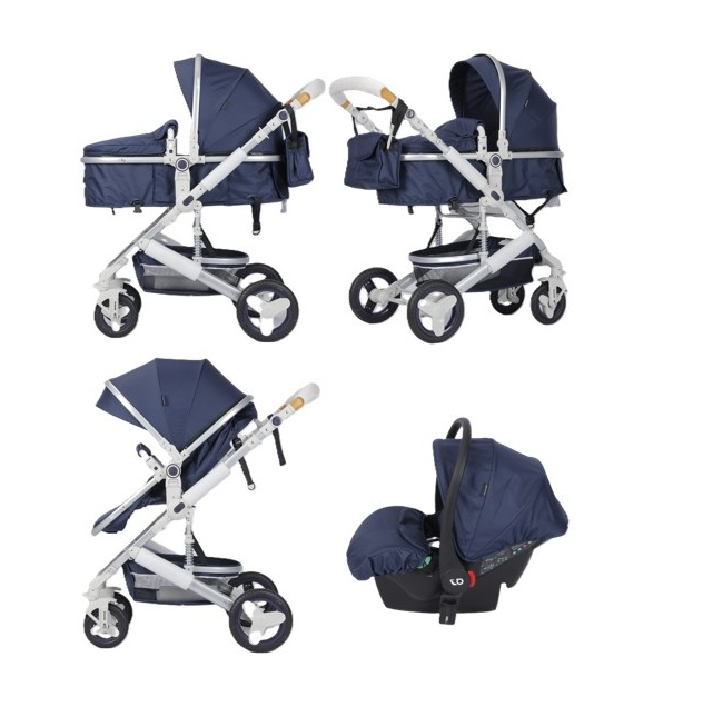 Carucior 3 in 1, Suspensie pe roata,Bubu-Still Sun albastru perlat [2]