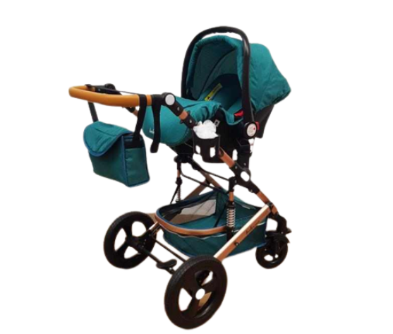 Carucior 3 in 1, Geanta de scutece, Suspensie pe roata, Bubu-Still Sun albastru turcoise [2]