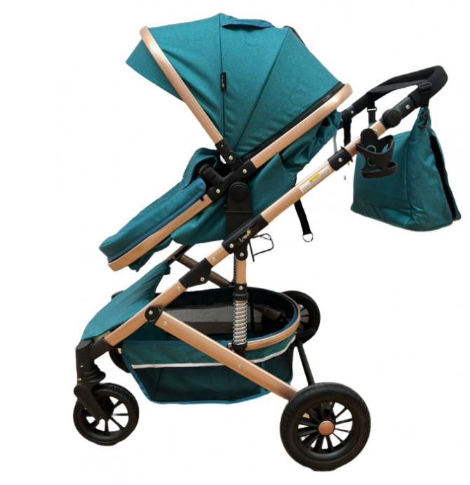 Carucior 3 in 1, Geanta de scutece, Suspensie pe roata, Bubu-Still Sun-Turcoise [8]