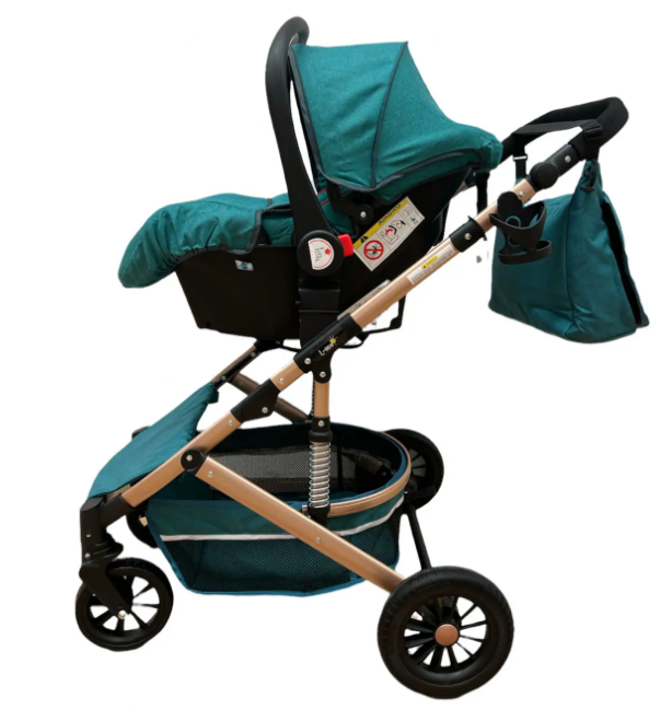 Carucior 3 in 1, Geanta de scutece, Suspensie pe roata, Bubu-Still Sun-Turcoise [5]