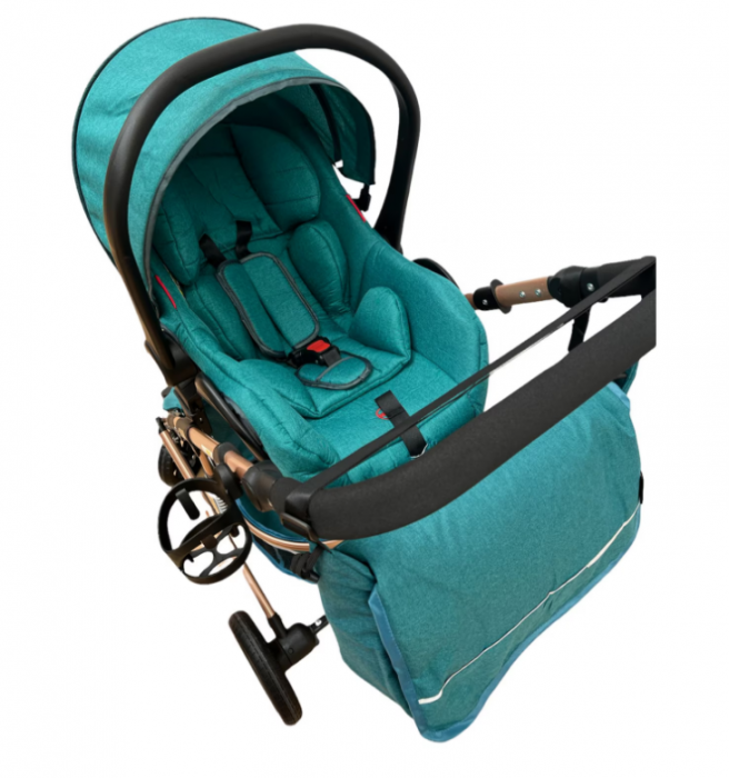 Carucior 3 in 1, Geanta de scutece, Suspensie pe roata, Bubu-Still Sun-Turcoise [4]
