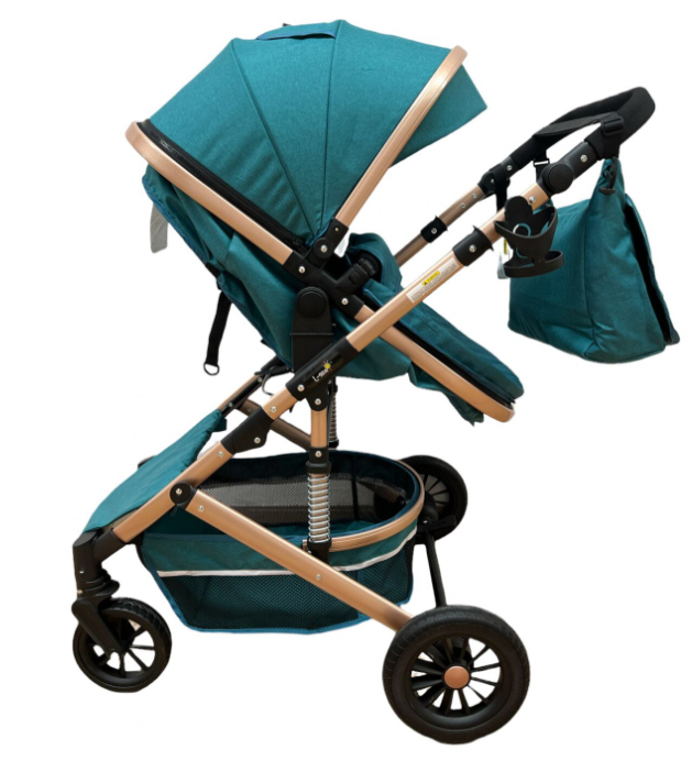 Carucior 3 in 1, Geanta de scutece, Suspensie pe roata, Bubu-Still Sun-Turcoise [9]
