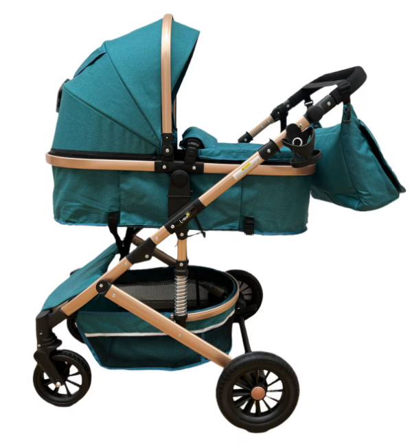 Carucior 3 in 1, Geanta de scutece, Suspensie pe roata, Bubu-Still Sun-Turcoise [7]