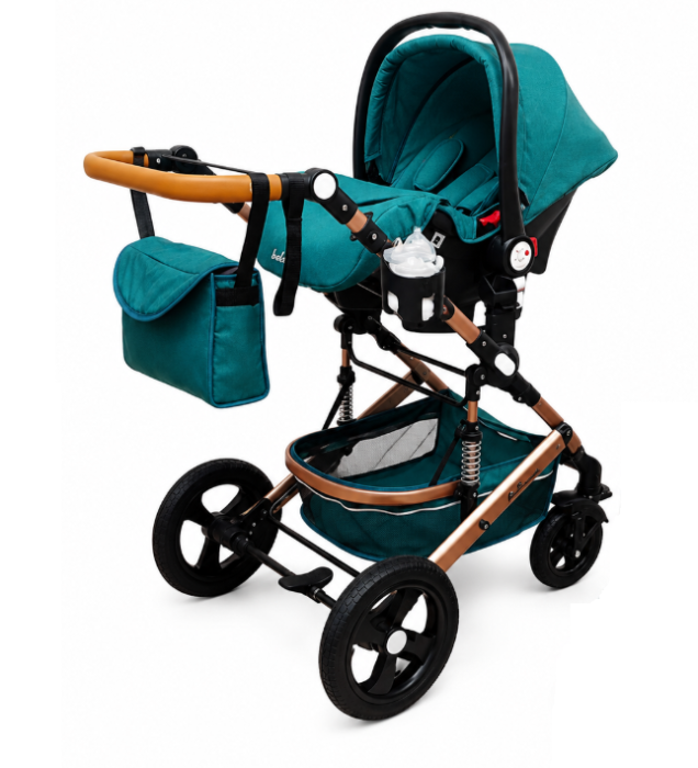 Carucior 3 in 1, Geanta de scutece, Suspensie pe roata, Bubu-Still Sun-Turcoise [4]
