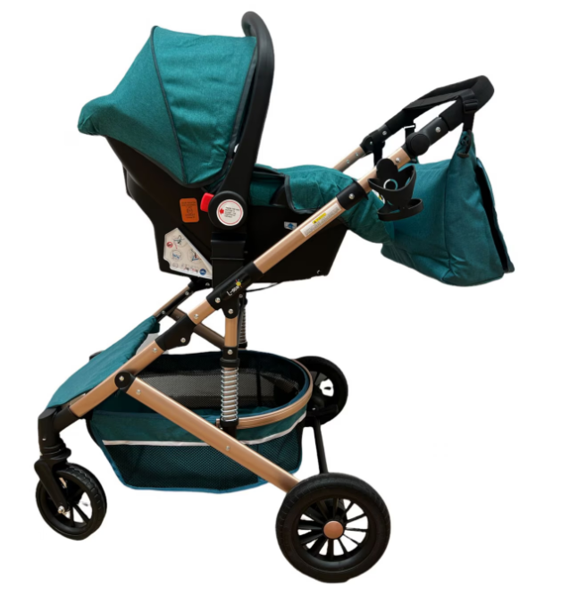 Carucior 3 in 1, Geanta de scutece, Suspensie pe roata, Bubu-Still Sun-Turcoise [6]