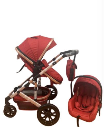 Carucior 3 in 1, Geanta de scutece, Suspensie pe roata si cadru, maner de piele, Bubu-Still®, Rosu [5]