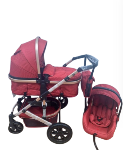 Carucior 3 in 1, Geanta de scutece, Suspensie pe roata si cadru, maner de piele, Bubu-Still®, Rosu [2]