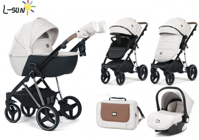 Carucior 3 in 1, 0-36 luni, ColectiaFizio-Lux G9, Piese distincte, Cu Suspensii, Landou reversibil, Husa de ploaie si insecte, Geanta de scutece, Manusi de protectie, Alb [2]