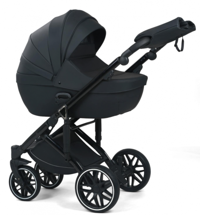 Carucior 3 in 1, 0-36 luni, Colectia Fizio-Lux G8, Piese distincte, Cu Suspensii, Landou reversibil, Husa de ploaie si insecte, Geanta de scutece, Manusi de protectie, Eco-piele, Negru antracit [2]
