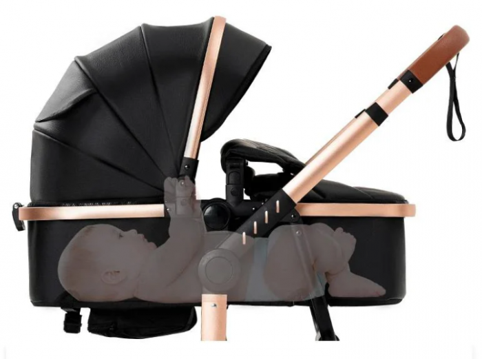 Carucior 3 in 1, Geanta de scutece, Suspensie pe roata si cadru, Bubu-Still, Sun-NEGRU [10]