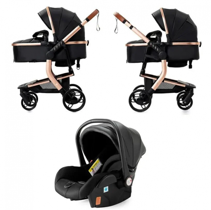 Carucior 3 in 1, Geanta de scutece, Suspensie pe roata si cadru, Bubu-Still, Sun-NEGRU [11]