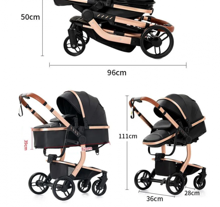 Carucior 3 in 1, Geanta de scutece, Suspensie pe roata si cadru, Bubu-Still, Sun-NEGRU [17]