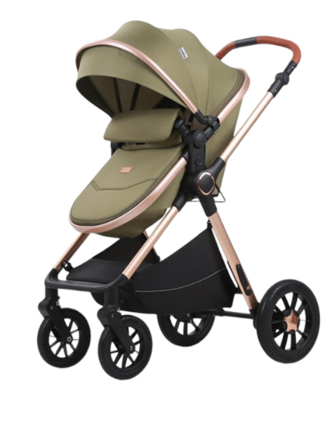 Carucior 3 in 1, Original L-Sun, cu suspensii, Geanta pentru accesorii si salteluta, Maro, Maner reversibil, Manusi protectie, Cadru aluminiu [3]