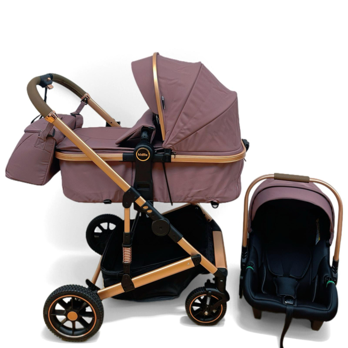 Carucior 3 in 1, Kidilo, cu suspensii, Geanta termica pentru accesorii si salteluta,Mov visina, Landou reversibil, Cadru aluminiu, A10 [6]