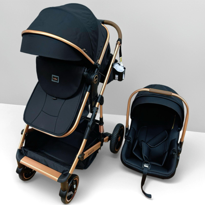 Carucior 3 in 1, Kidilo, cu suspensii, Geanta termica pentru accesorii si salteluta, Negru, Landou reversibil, Cadru aluminiu, A10 [3]