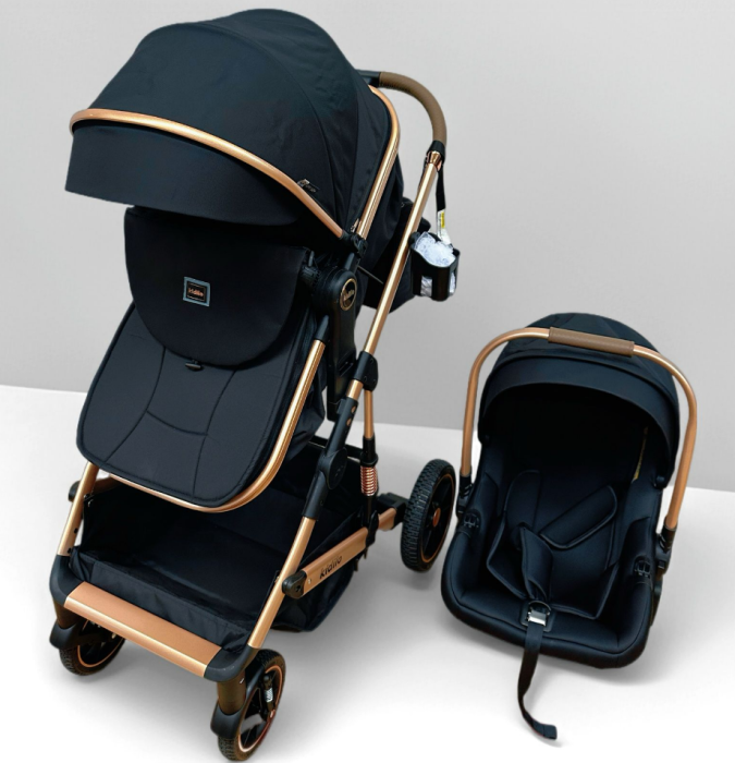Carucior 3 in 1, Kidilo, cu suspensii, Geanta termica pentru accesorii si salteluta, Negru, Landou reversibil, Cadru aluminiu, A10 [12]
