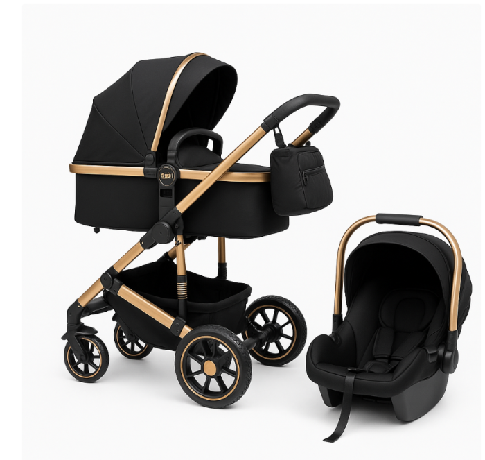 Carucior 3 in 1, Kidilo, cu suspensii, Lux, Geanta termica pentru accesorii si salteluta, Reversibil, Cadru aluminiu, negru [3]