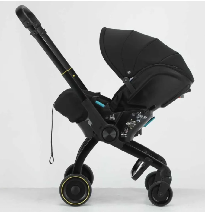 Carucior 3 in 1 pentru copii, Cu scoica auto, Parasolar extensibil cu UPF 50+, Ultrapliabil, Aprobat pentru transport avion, Maner telescopic si reversibil, Pozitie de somn, Negru [8]